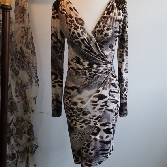 Cache Leopard Print Black Silver Dress - Picture 1 of 4